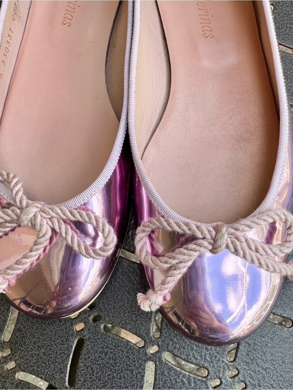 Pretty Ballerinas Iridescent Lilac Ballet Flats with Rope Bow - Picture 3 of 10